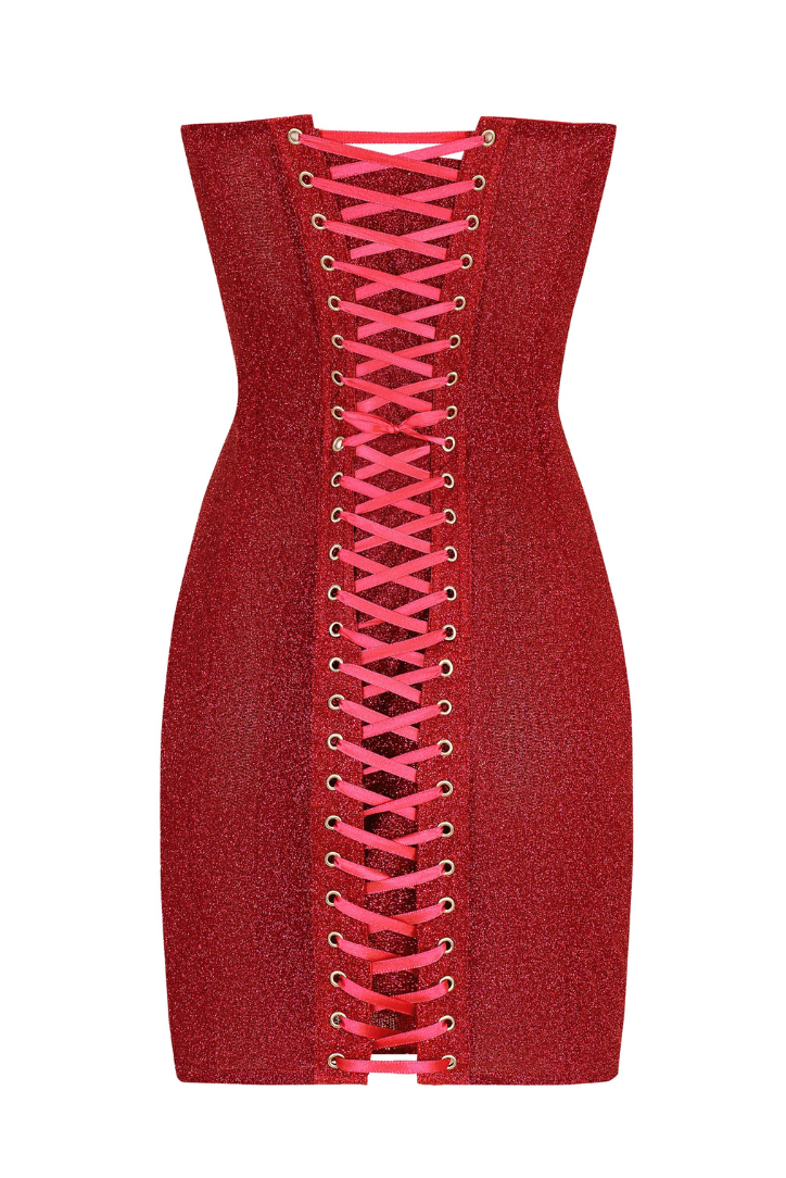Akilani™ - Strapless Glitter Red Corset Mini Dress