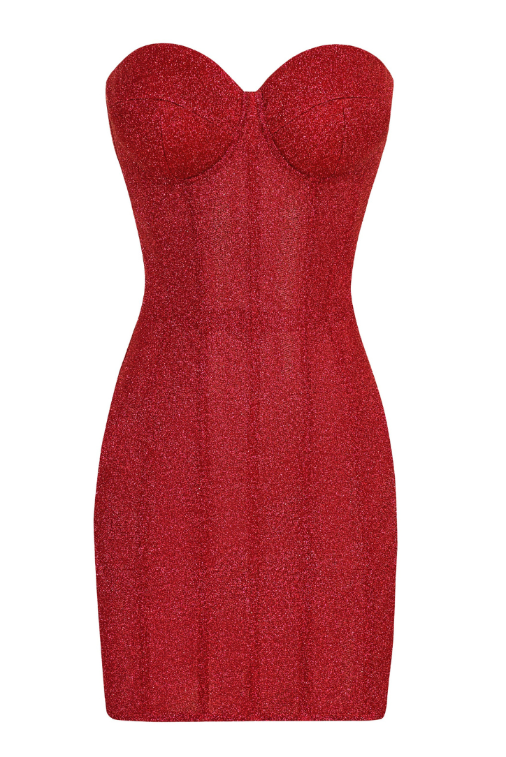 Akilani™ - Strapless Glitter Red Corset Mini Dress