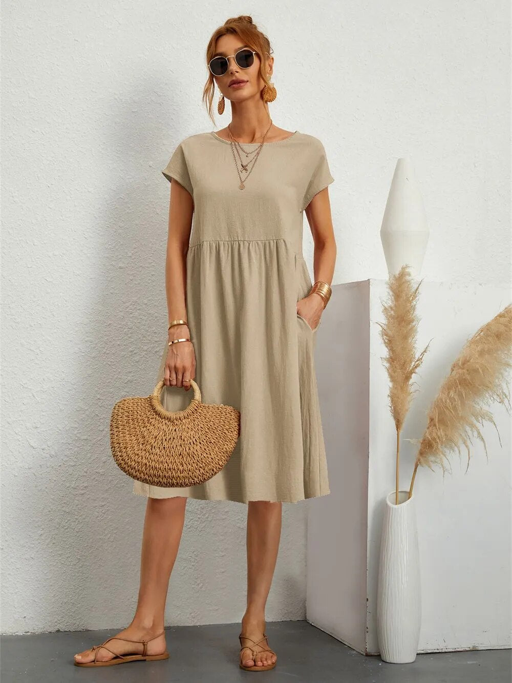 Lora - O-NECK Casual Loose Fit Dress