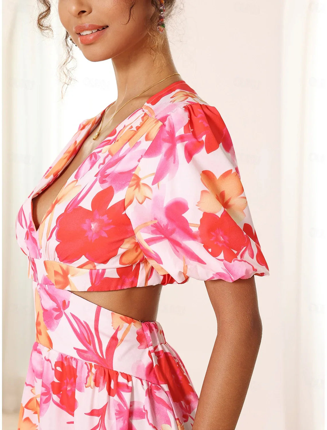 Azalea™ - Floral Puff Sleeve Summer Midi Dress