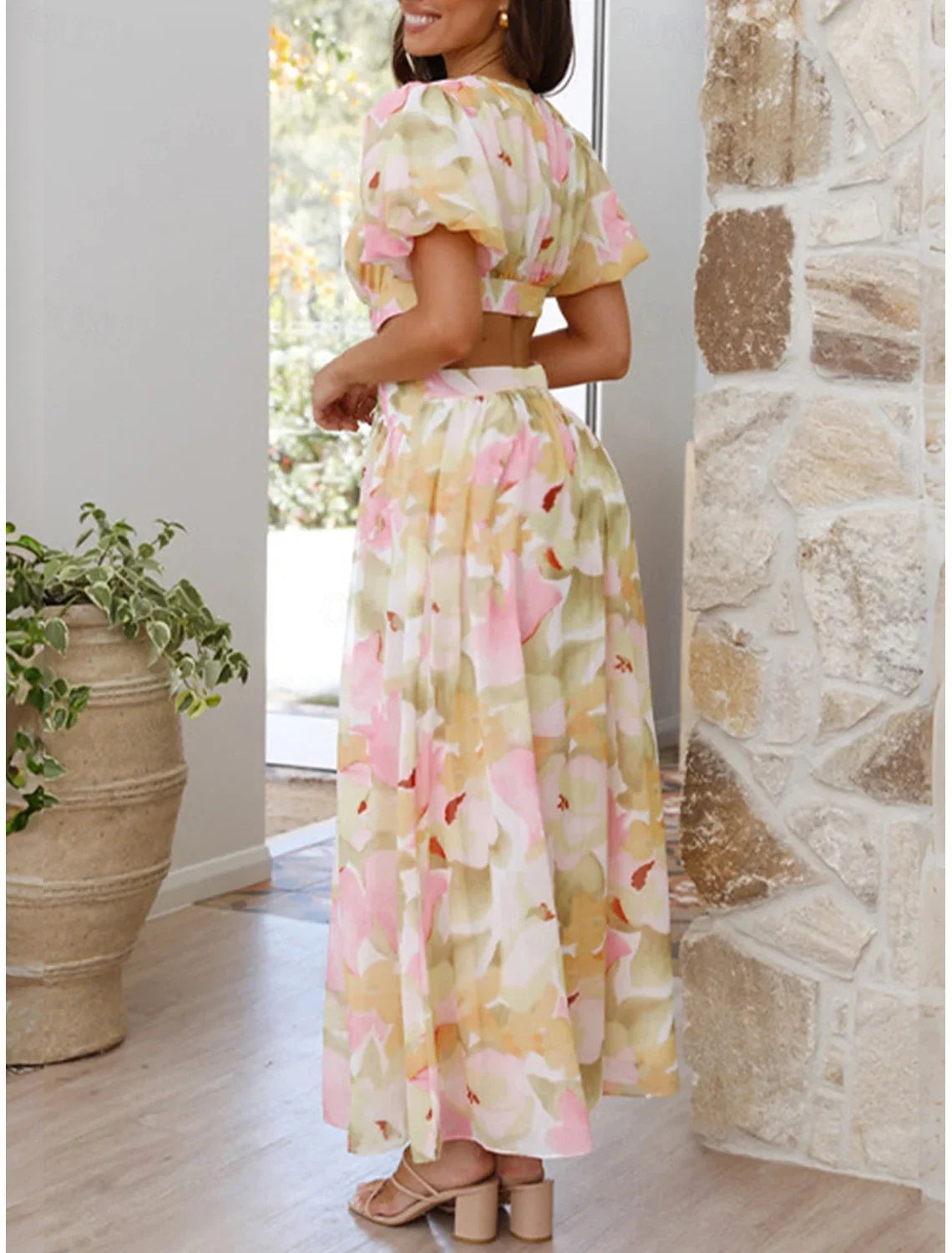 Azalea™ - Floral Puff Sleeve Summer Midi Dress
