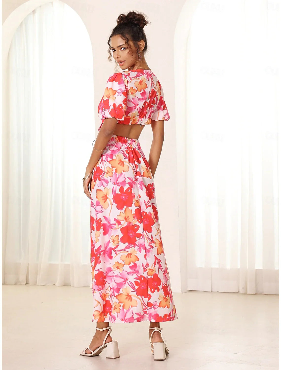 Azalea™ - Floral Puff Sleeve Summer Midi Dress