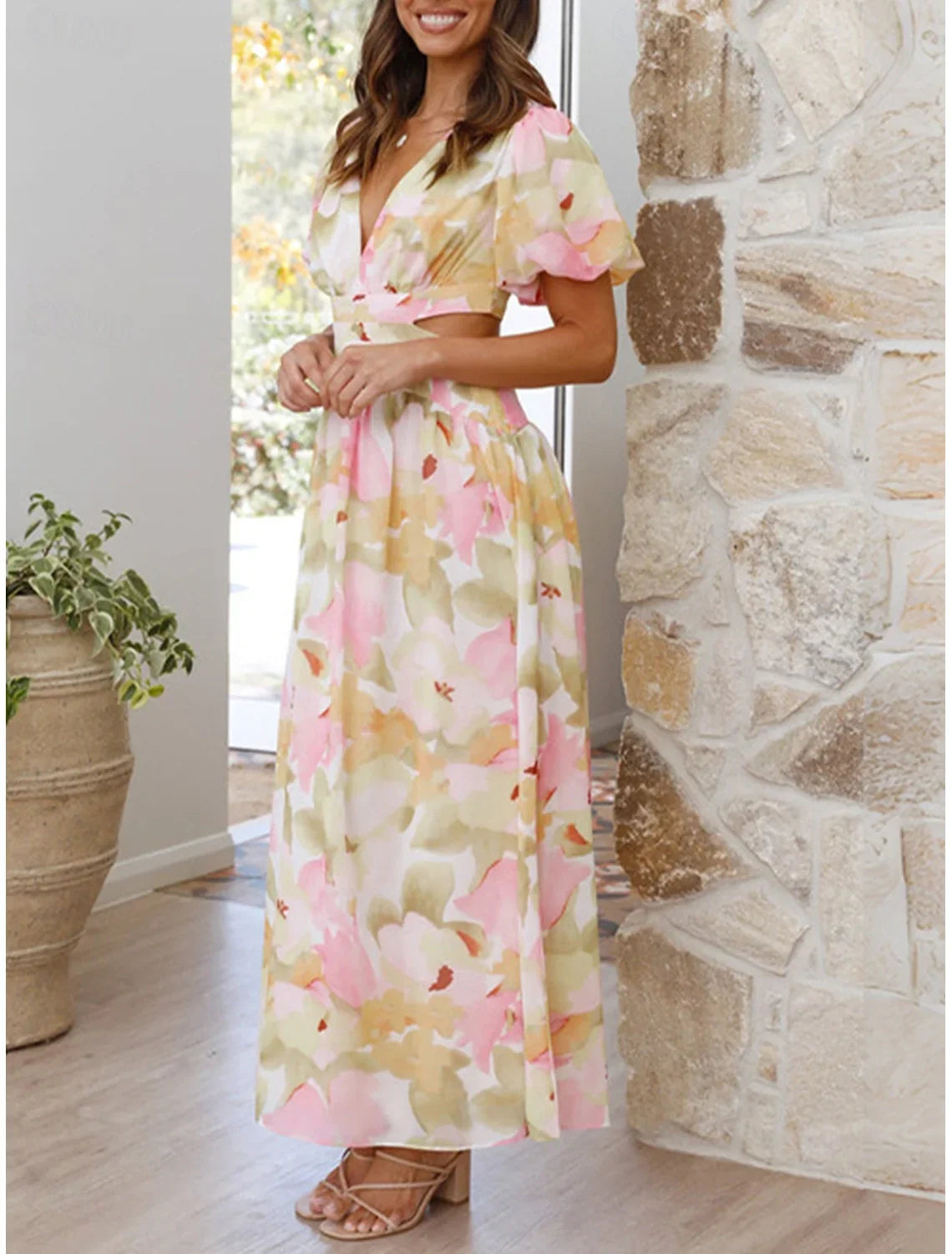 Azalea™ - Floral Puff Sleeve Summer Midi Dress