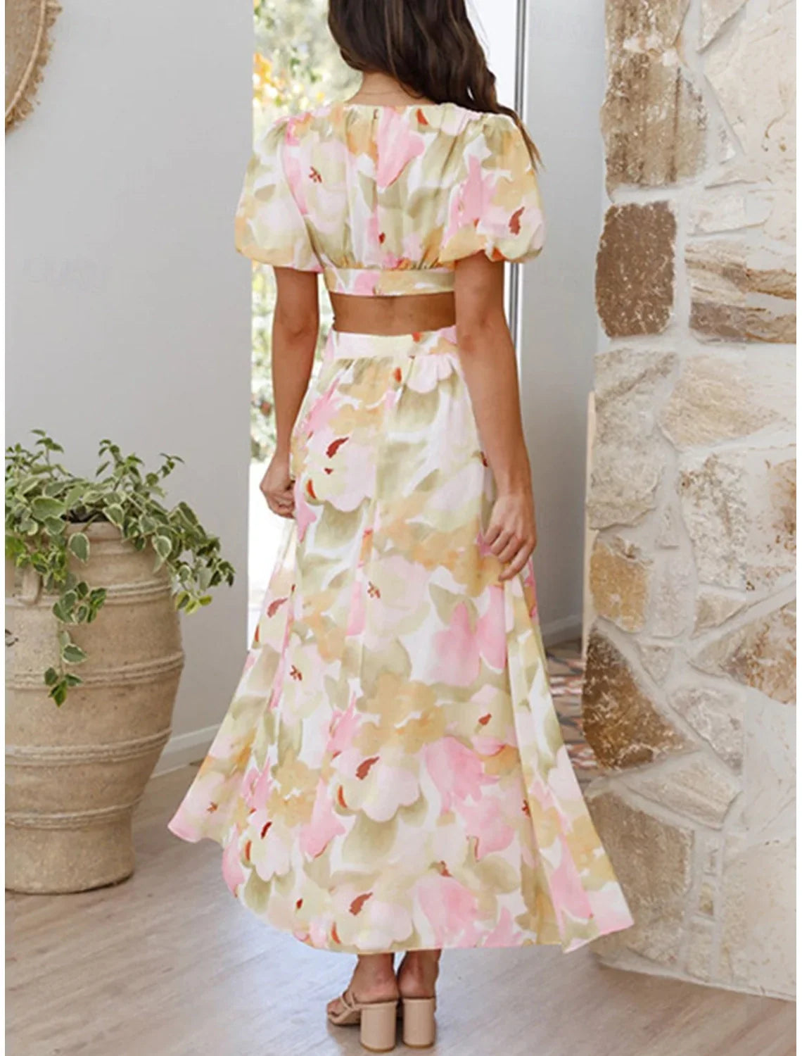 Azalea™ - Floral Puff Sleeve Summer Midi Dress