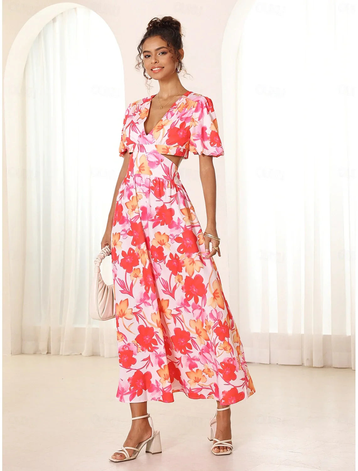 Azalea™ - Floral Puff Sleeve Summer Midi Dress