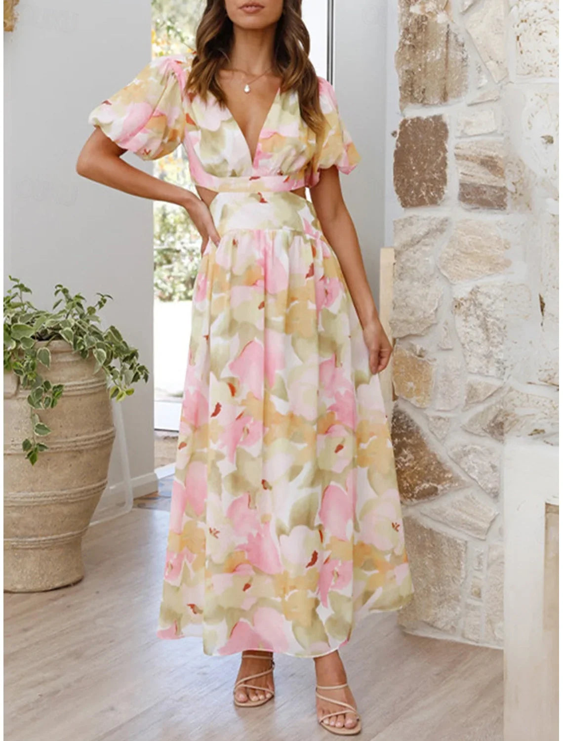 Azalea™ - Floral Puff Sleeve Summer Midi Dress
